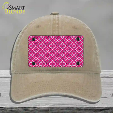 Pink White Quatrefoil Novelty License Plate Hat Unconstructed Cotton / Khaki