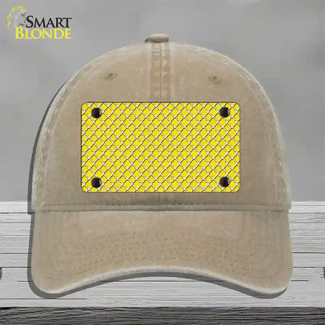 Yellow White Quatrefoil Novelty License Plate Hat Unconstructed Cotton / Khaki