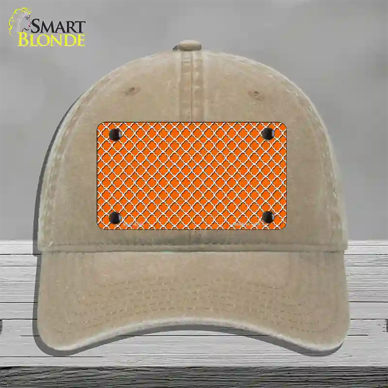 Orange White Quatrefoil Novelty License Plate Hat Unconstructed Cotton / Khaki