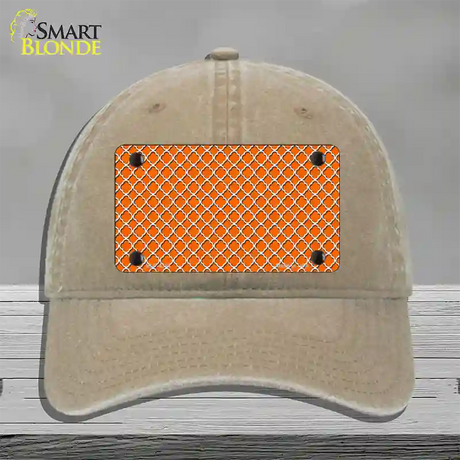 Orange White Quatrefoil Novelty License Plate Hat Unconstructed Cotton / Khaki