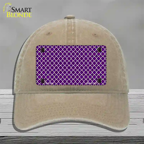 Purple White Quatrefoil Novelty License Plate Hat Unconstructed Cotton / Khaki