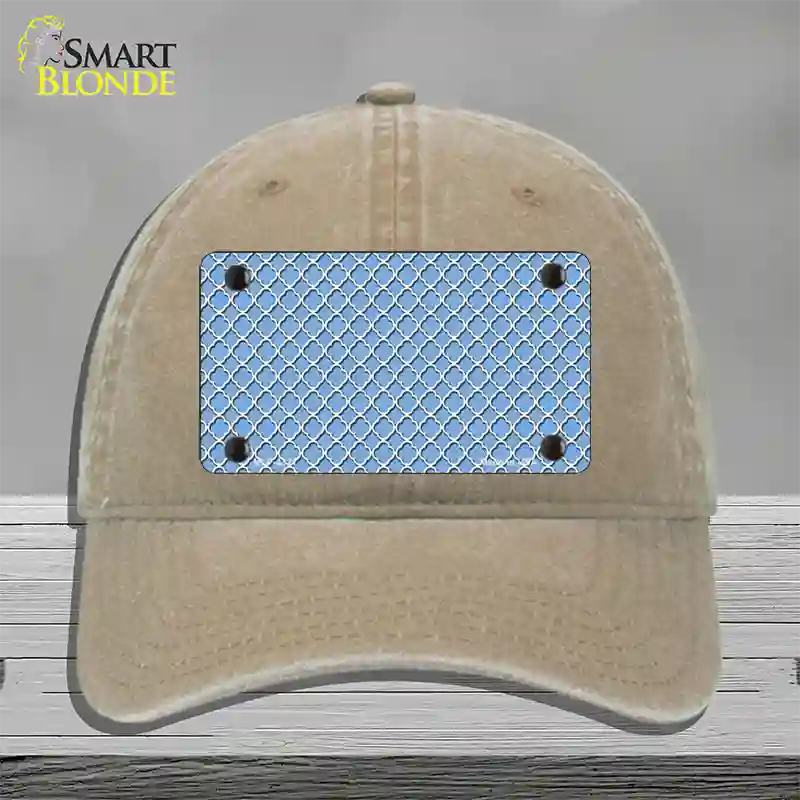 Light Blue White Quatrefoil Novelty License Plate Hat Unconstructed Cotton / Khaki