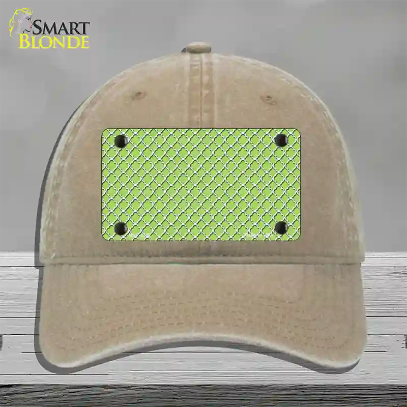 Lime Green White Quatrefoil Novelty License Plate Hat Unconstructed Cotton / Khaki