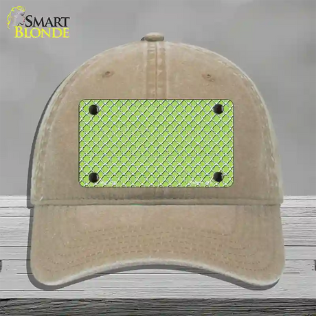 Lime Green White Quatrefoil Novelty License Plate Hat Unconstructed Cotton / Khaki