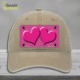 Pink White Quatrefoil Hot Pink Center Hearts Novelty License Plate Hat Unconstructed Cotton / Khaki