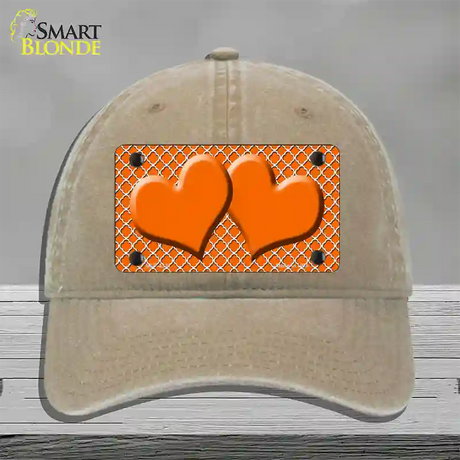 Orange White Quatrefoil Orange Center Hearts Novelty License Plate Hat Unconstructed Cotton / Khaki