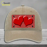Red White Quatrefoil Red Center Hearts Novelty License Plate Hat Unconstructed Cotton / Khaki