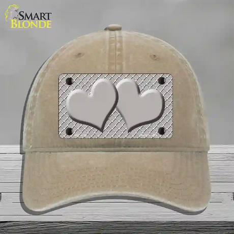 Grey White Quatrefoil Grey Center Hearts Novelty License Plate Hat Unconstructed Cotton / Khaki