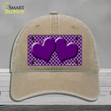 Purple White Quatrefoil Purple Center Hearts Novelty License Plate Hat Unconstructed Cotton / Khaki