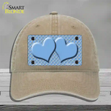 Light Blue White Quatrefoil Light Blue Center Hearts Novelty License Plate Hat Unconstructed Cotton / Khaki