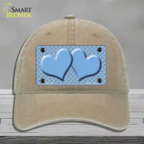 Light Blue White Quatrefoil Light Blue Center Hearts Novelty License Plate Hat Unconstructed Cotton / Khaki