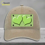 Lime Green White Quatrefoil Lime Green Center Hearts Novelty License Plate Hat Unconstructed Cotton / Khaki