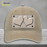 Tan White Quatrefoil Tan Center Hearts Novelty License Plate Hat Unconstructed Cotton / Khaki