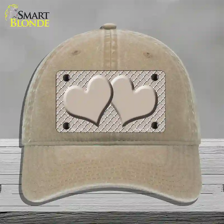 Tan White Quatrefoil Tan Center Hearts Novelty License Plate Hat Unconstructed Cotton / Khaki