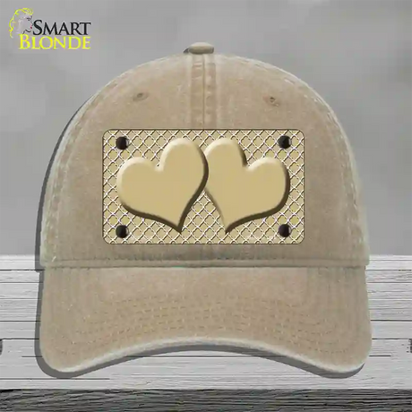 Gold White Quatrefoil Gold Center Hearts Novelty License Plate Hat Unconstructed Cotton / Khaki