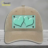 Mint White Quatrefoil And Mint Center Hearts Novelty License Plate Hat Unconstructed Cotton / Khaki