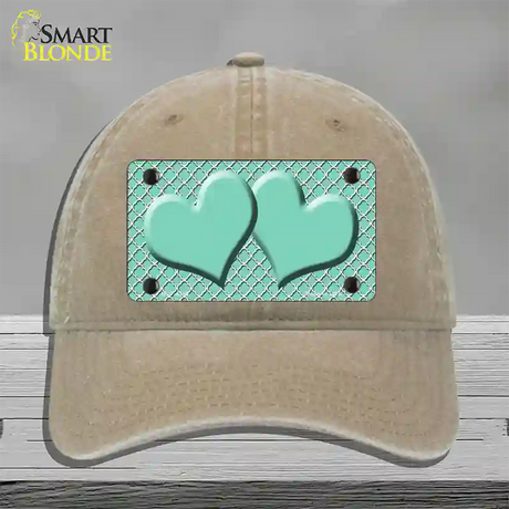 Mint White Quatrefoil And Mint Center Hearts Novelty License Plate Hat Unconstructed Cotton / Khaki