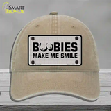 Boobies Make Me Smile Novelty License Plate Hat Unconstructed Cotton / Khaki