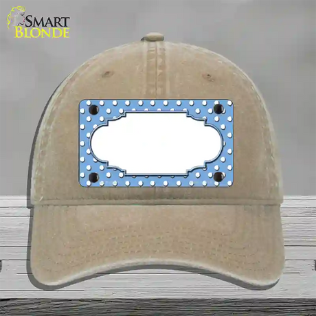Scallop Light Blue White Polka Dot Novelty License Plate Hat Unconstructed Cotton / Khaki