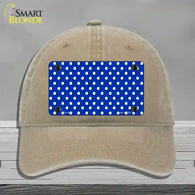 Blue Polka Dot Novelty License Plate Hat Unconstructed Cotton / Khaki