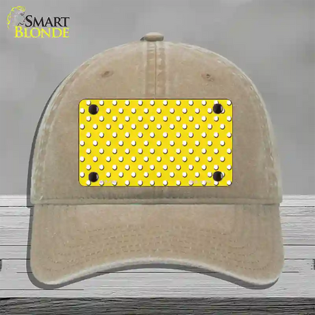 Yellow Polka Dot Novelty License Plate Hat Unconstructed Cotton / Khaki