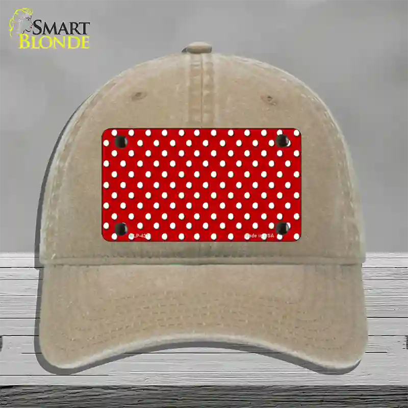 Red Polka Dot Novelty License Plate Hat Unconstructed Cotton / Khaki