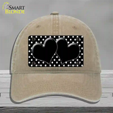 Black White Polka Dot Center Hearts Novelty License Plate Hat Unconstructed Cotton / Khaki