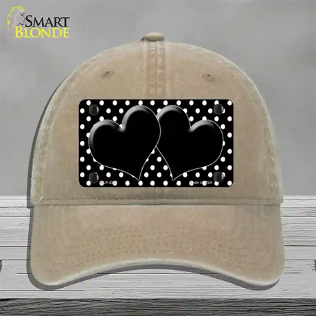 Black White Polka Dot Center Hearts Novelty License Plate Hat Unconstructed Cotton / Khaki
