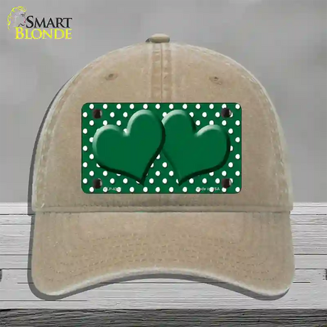 Green White Polka Dot Center Hearts Novelty License Plate Hat Unconstructed Cotton / Khaki