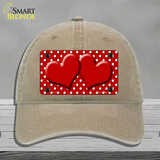 Red White Polka Dot Center Hearts Novelty License Plate Hat Unconstructed Cotton / Khaki