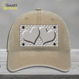 Grey White Polka Dot Center Hearts Novelty License Plate Hat Unconstructed Cotton / Khaki