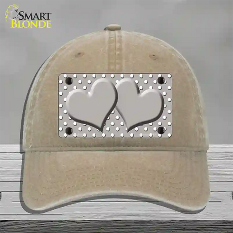 Grey White Polka Dot Center Hearts Novelty License Plate Hat Unconstructed Cotton / Khaki
