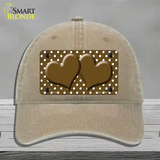 Brown White Polka Dot Center Hearts Novelty License Plate Hat Unconstructed Cotton / Khaki
