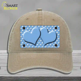 Light Blue White Polka Dot Center Hearts Novelty License Plate Hat Unconstructed Cotton / Khaki