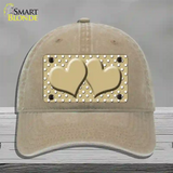 Gold White Polka Dot Center Hearts Novelty License Plate Hat Unconstructed Cotton / Khaki