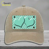 Mint White Polka Dot Center Hearts Novelty License Plate Hat Unconstructed Cotton / Khaki