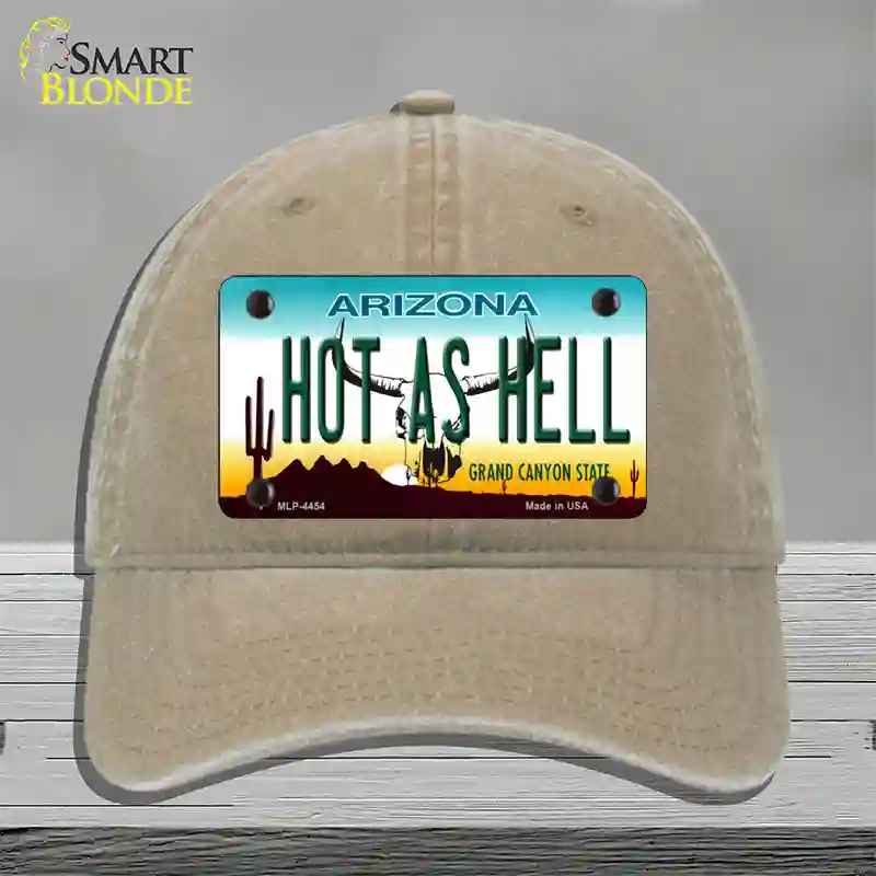 Hot As Hell Arizona Novelty License Plate Hat Unconstructed Cotton / Khaki