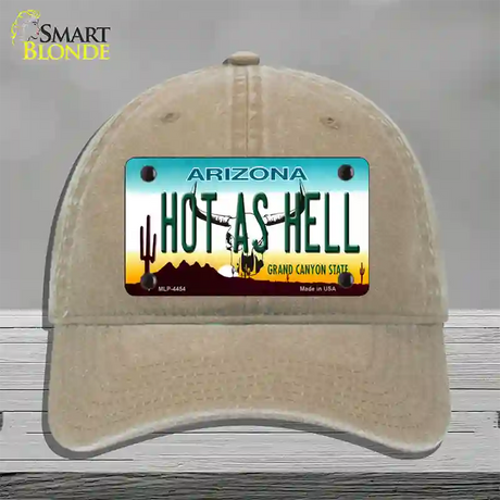 Hot As Hell Arizona Novelty License Plate Hat Unconstructed Cotton / Khaki