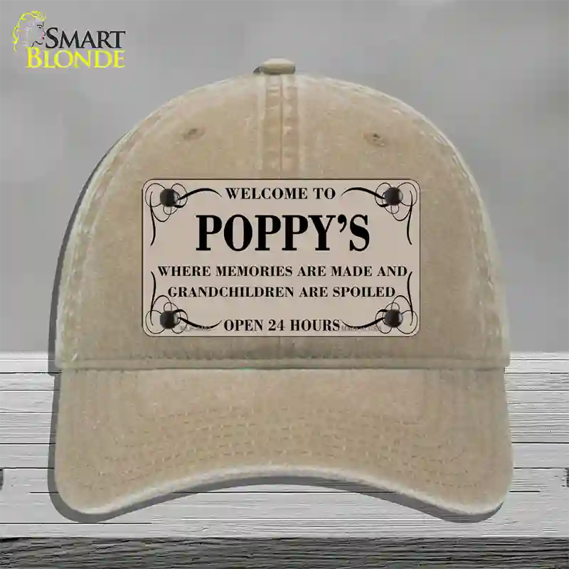 Welcome To Poppys Novelty License Plate Hat Unconstructed Cotton / Khaki