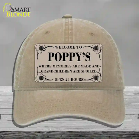 Welcome To Poppys Novelty License Plate Hat Unconstructed Cotton / Khaki