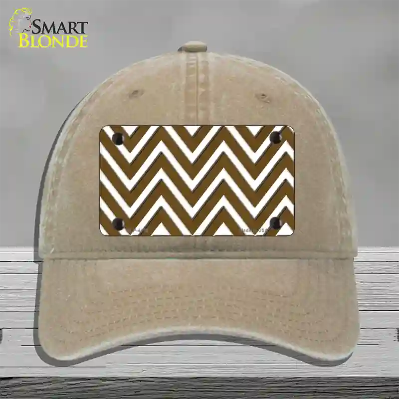 Brown White Large Chevron Novelty License Plate Hat Unconstructed Cotton / Khaki