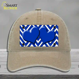 Blue White Large Chevron Blue Center Hearts Novelty License Plate Hat Unconstructed Cotton / Khaki