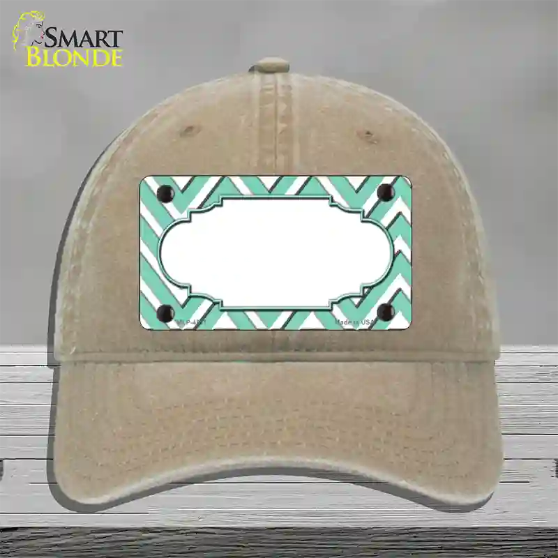 Mint White Large Chevron Center Scallop Novelty License Plate Hat Unconstructed Cotton / Khaki