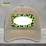Lime Green Black Cheetah Scallop Novelty License Plate Hat Unconstructed Cotton / Khaki