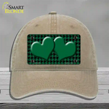 Green Black Houndstooth Green Center Hearts Novelty License Plate Hat Unconstructed Cotton / Khaki