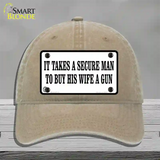 It Takes A Secure Man Novelty License Plate Hat Unconstructed Cotton / Khaki