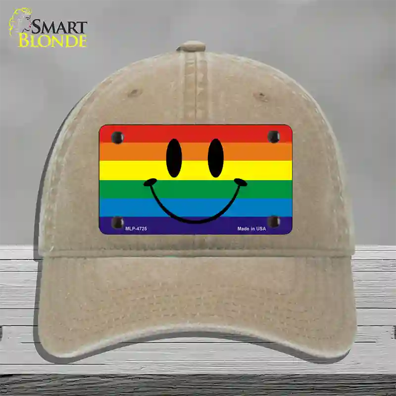 Smiley Face Novelty License Plate Hat Unconstructed Cotton Khaki