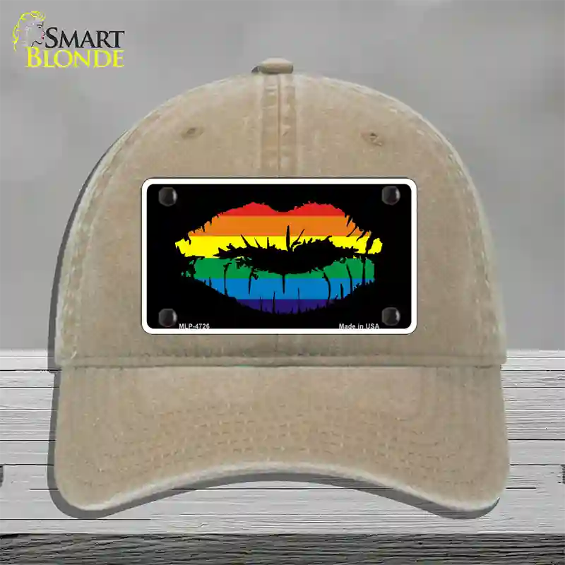 Lips Novelty License Plate Hat Unconstructed Cotton Khaki