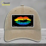 Lips Novelty License Plate Hat Unconstructed Cotton Khaki