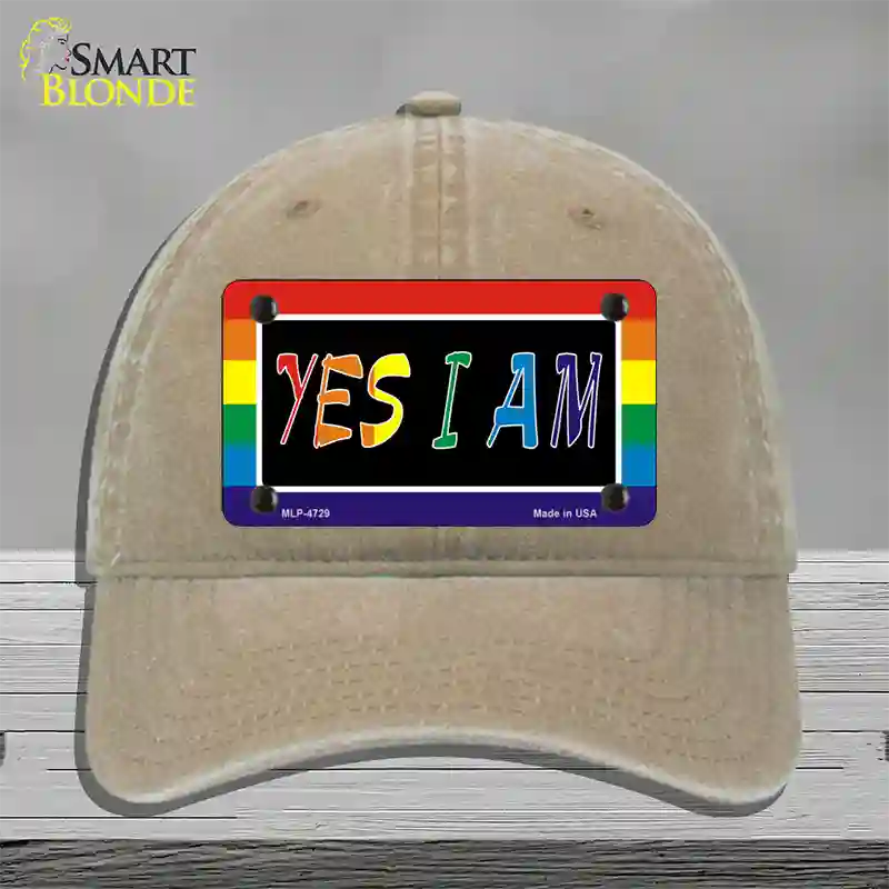 Yes I Am Novelty License Plate Hat Unconstructed Cotton Khaki